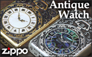 アーマーケースのジッポに、時計のデザインを貝象嵌でデザインしたジッポ・シェルウォッチ