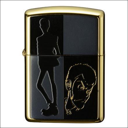 ルパン三世・ジッポ「トリプルシルエット」発売。浮かび上がるブラックサテーナのシルエット。黒と金で、ルパンの表情をシンプルに表現しています。