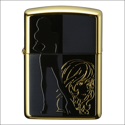 ルパン三世・ジッポ「トリプルシルエット」発売。浮かび上がるブラックサテーナのシルエット。黒と金で、不二子の表情をシンプルに表現しています。