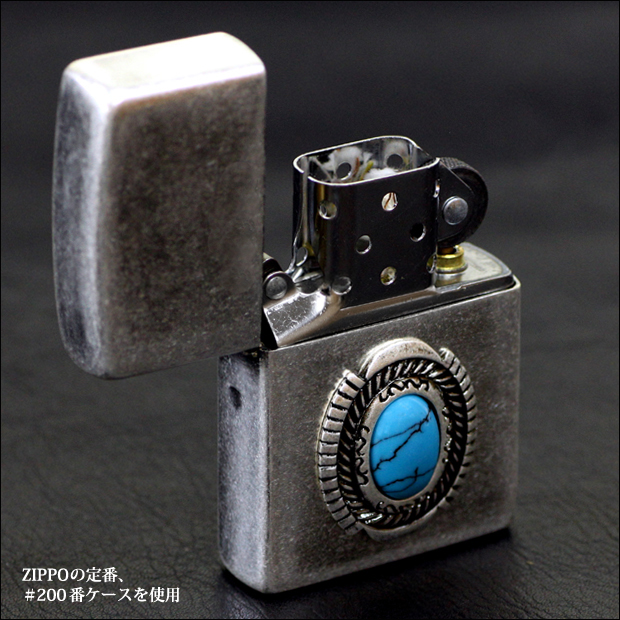 シンプルなデザインにターコイズ風メタルが映える、ネイティブなZIPPO!