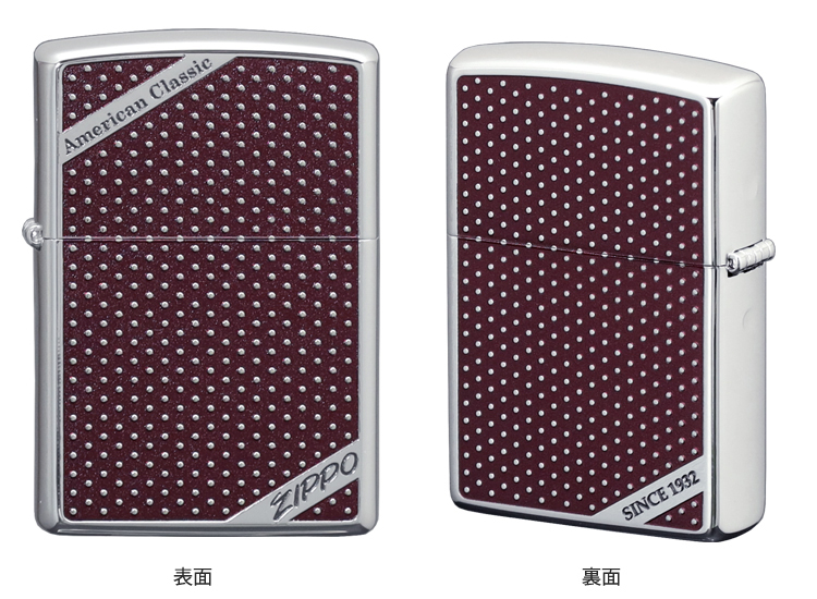 両面デザインで、ワインレッドが大人の雰囲気も作るドットパターンのZIPPO
